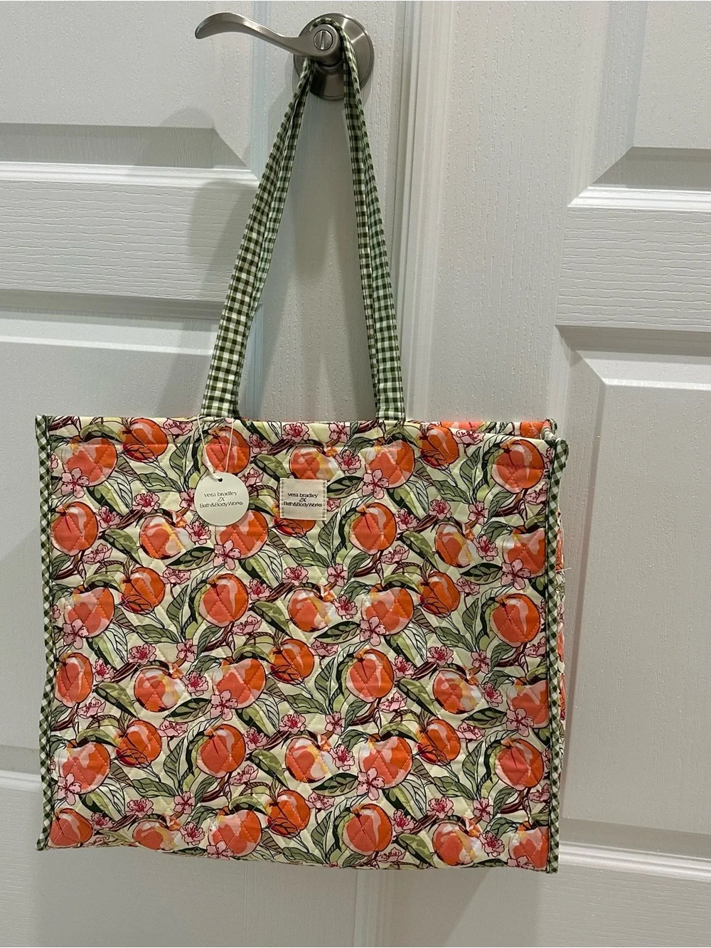 Vera Bradley Peach Floral Quilted Tote in Green and Coral